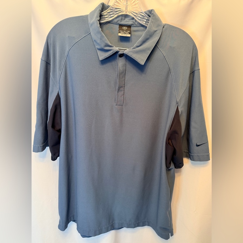 Nike Golf Shirt Men’s XL Dri Fit UV Short Sleeve Polo Light Blue Navy Blue‎ Golf